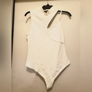 Lulus check me cutout white ribbed mock neck cutout bodysuit XL